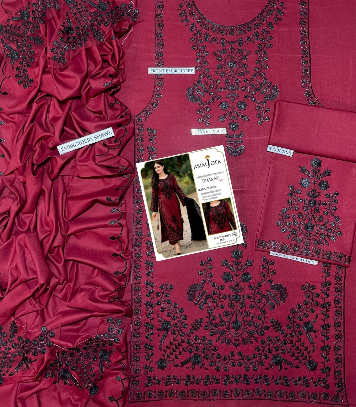 ASIM JOFA 3PC DHANAK EMBROIDERY SC 06