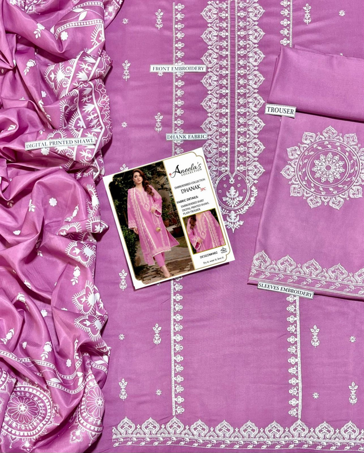 ANEELAS 3PC DHANAK EMBROIDERY SC 23