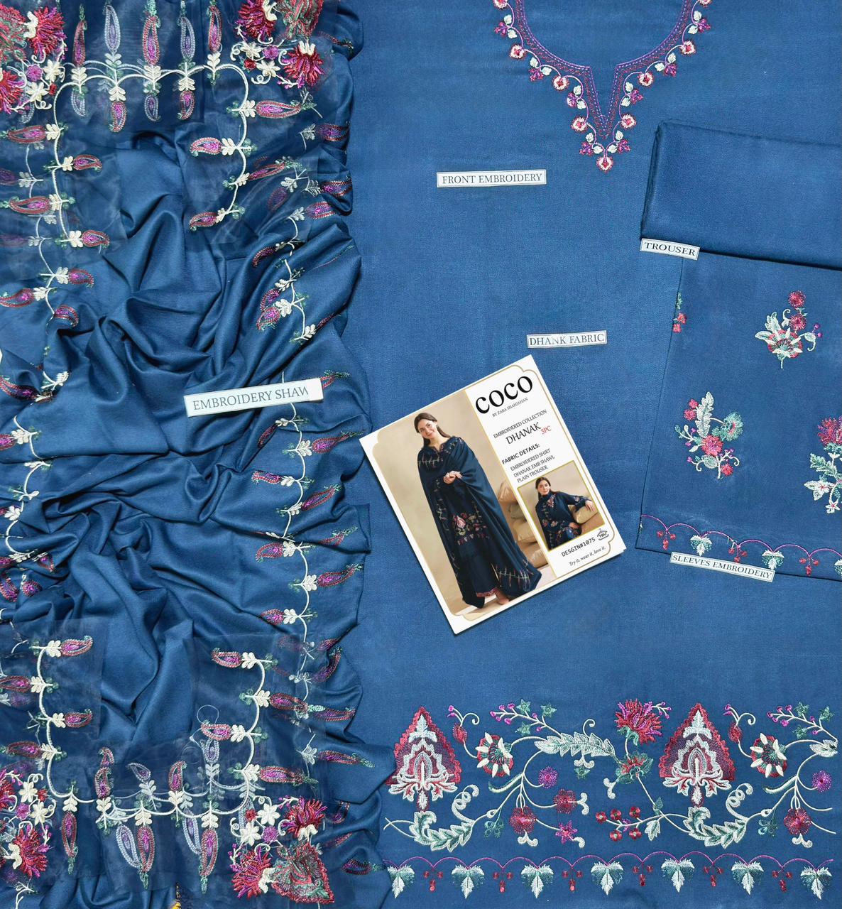 COCO BY ZARA SHAH JAHAN 3PC DHANAK EMBROIDERY SC 08