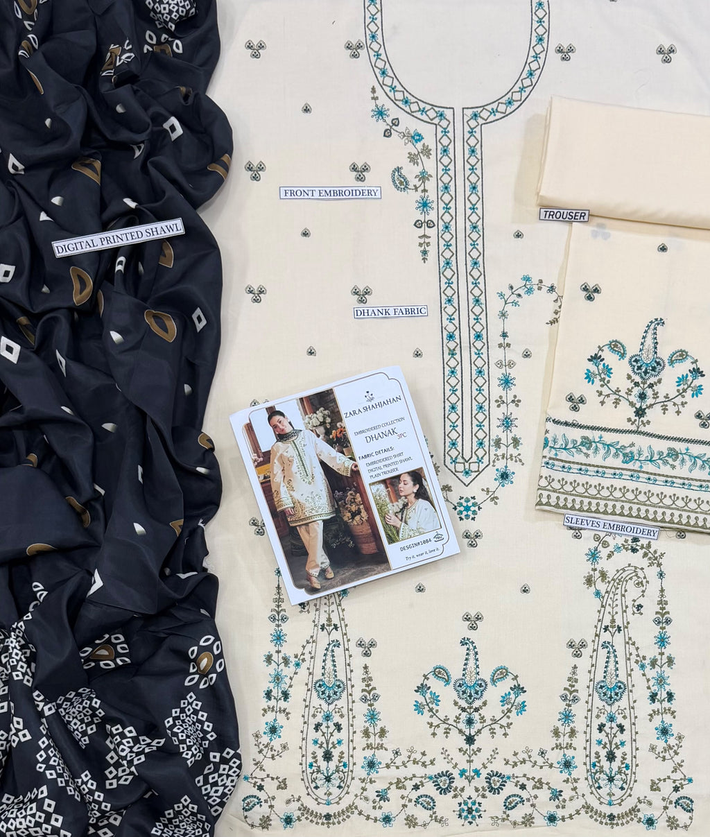 ZARA SHAHJAHAN 3PC DHANAK EMBROIDERY SC 35
