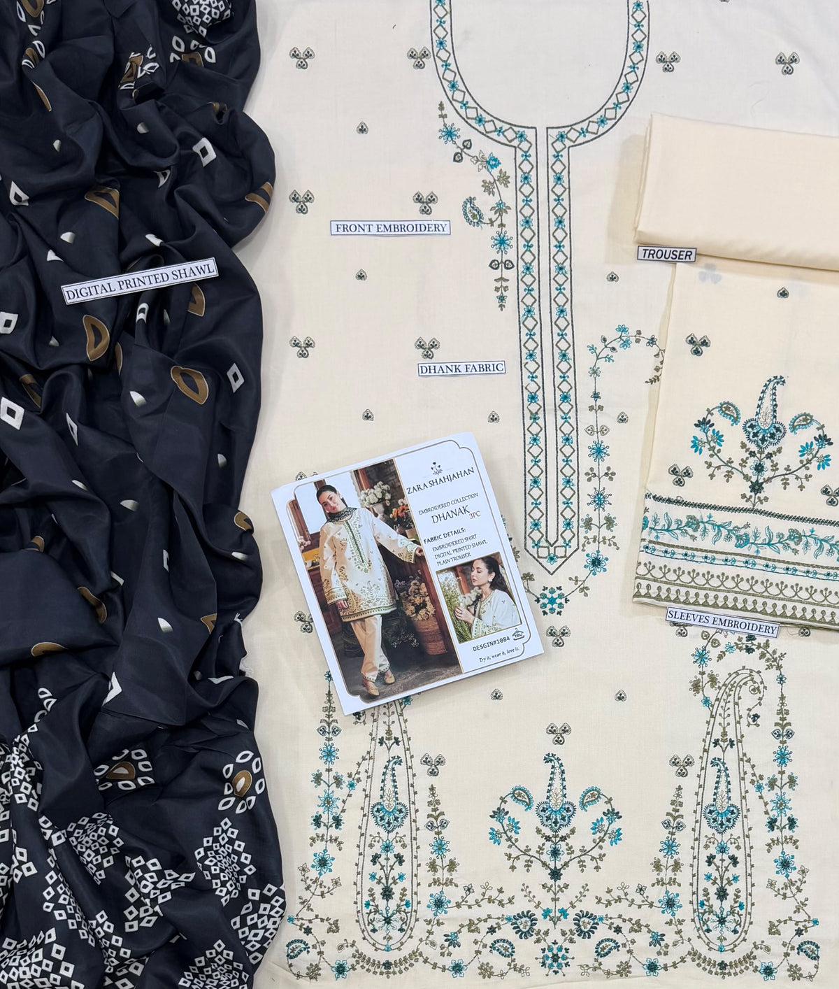 ZARA SHAHJAHAN 3PC DHANAK EMBROIDERY SC 35