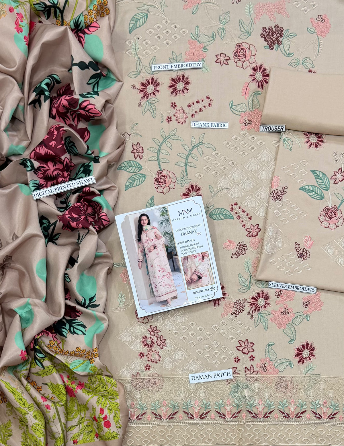 MARIYAM N MARIA 3PC DHANAK PREMIUM EMBROIDERY SC 25