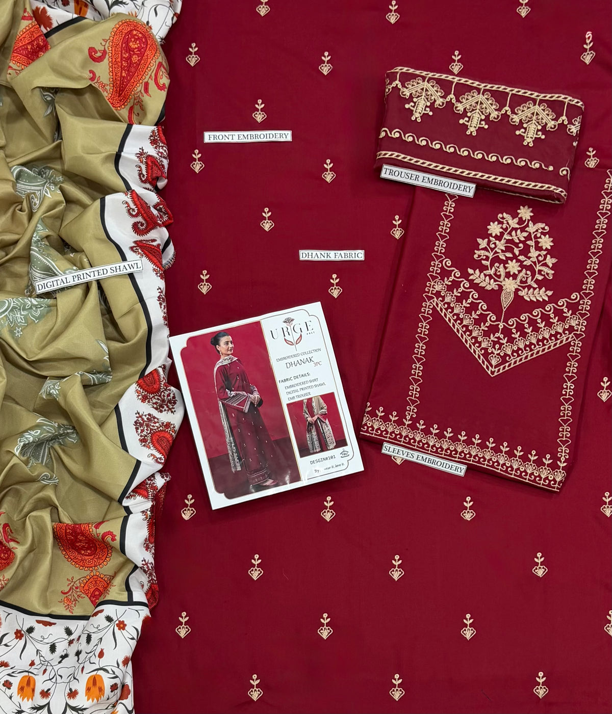 URGE 3PC DHANAK EMBROIDERY SC 33