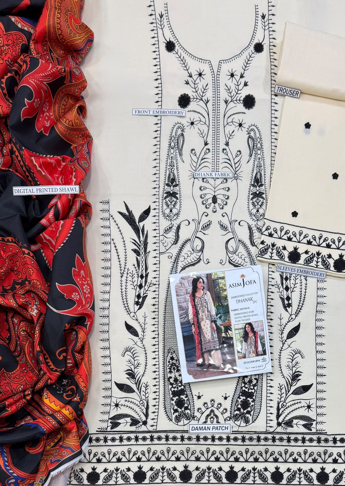 ASIMJOFA 3PC DHANAK EMBROIDERY SC 38