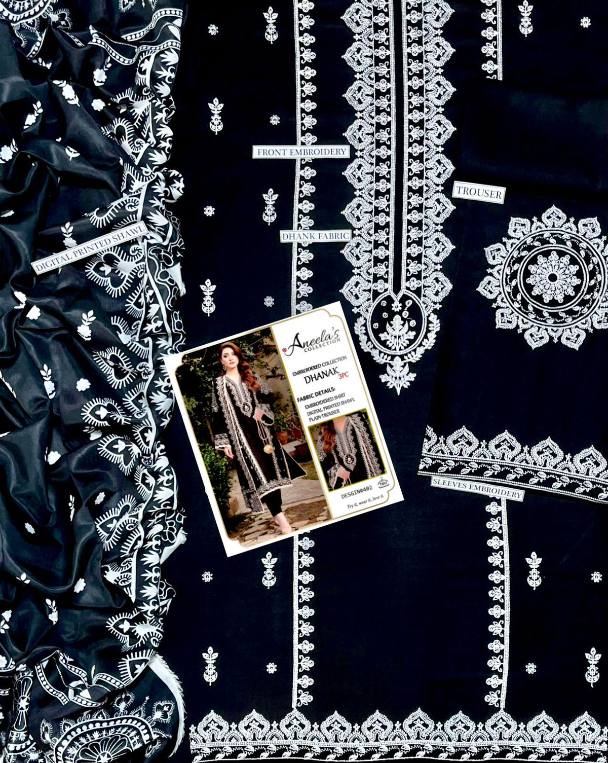 ANEELAS 3PC DHANAK EMBROIDERY SC 24