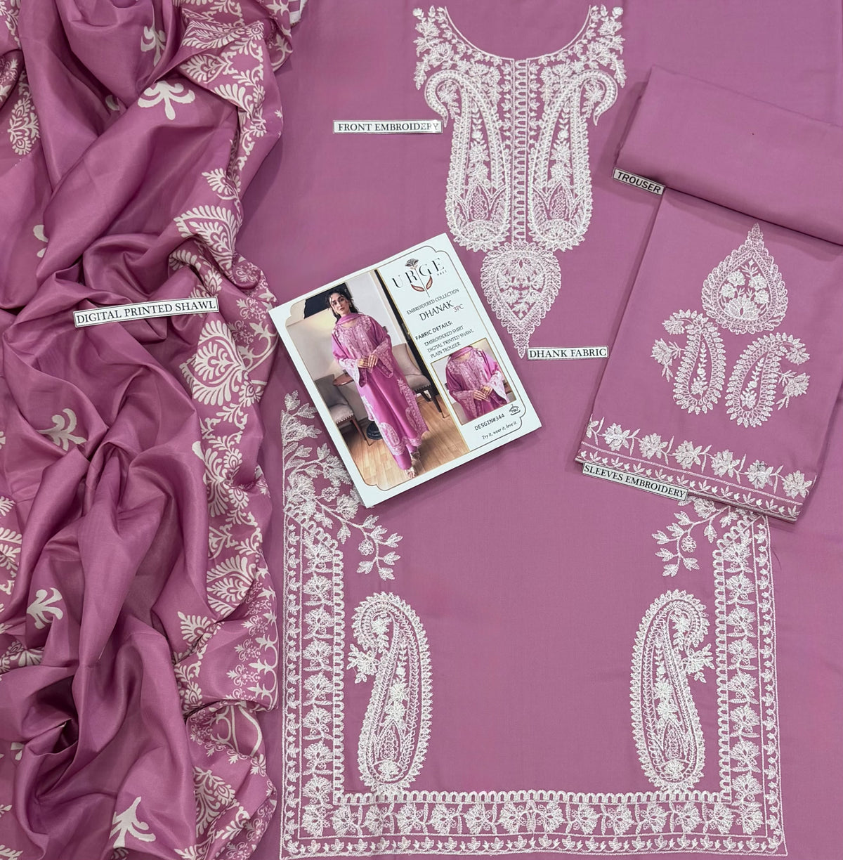 URGE 3PC DHANAK EMBROIDERY SC 15